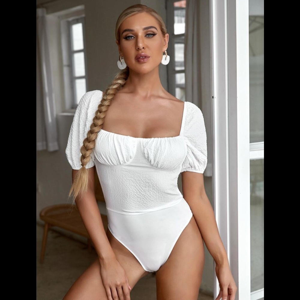 Puff Sleeve White High Waisted Bodysuit
